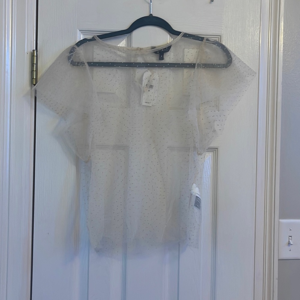 NWT Banana Republic Sheer Flutter Sleeve Polka Dot Blouse, Off White,Size Medium